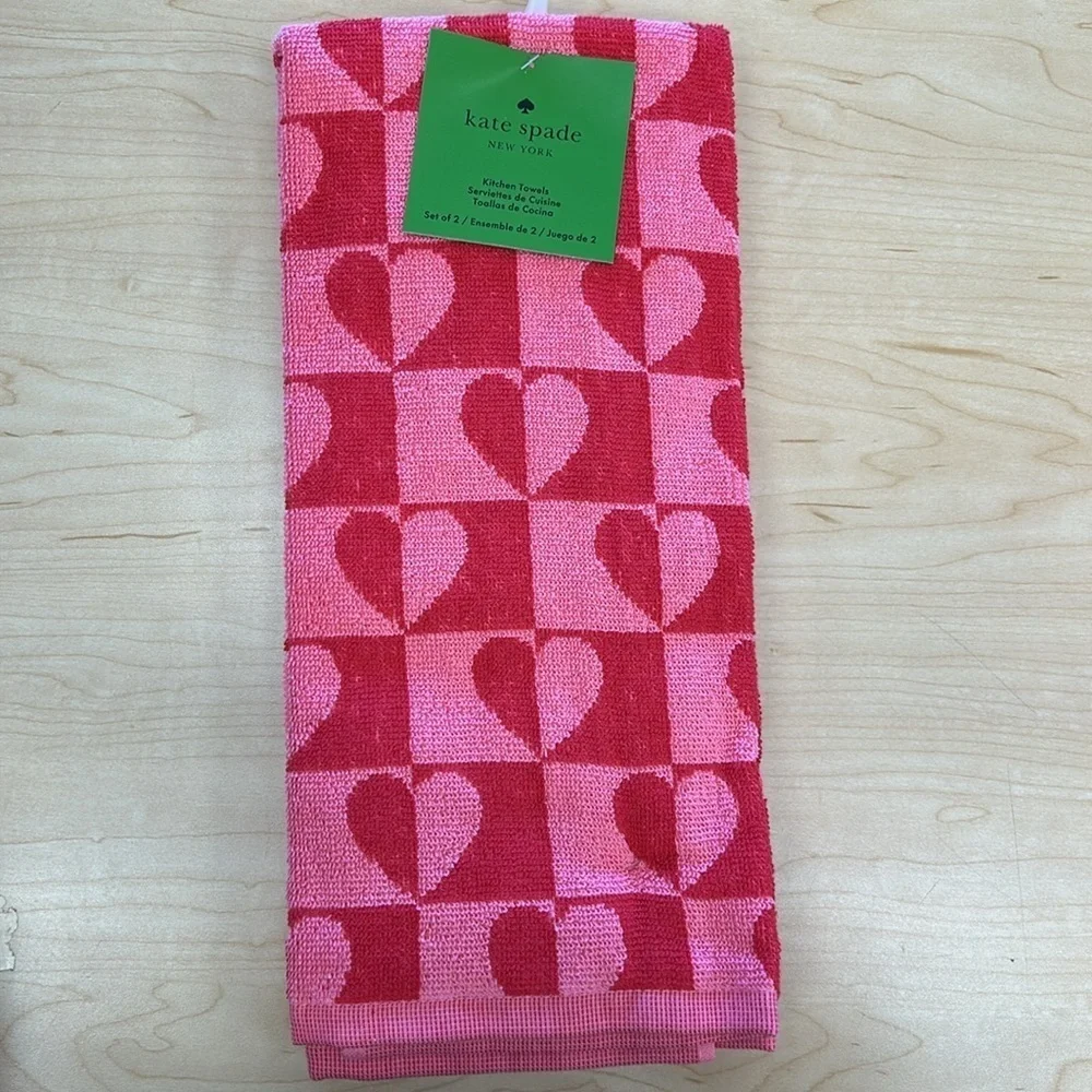Kate Spade New York set of 2 kitchen towels in red and rose pink‎